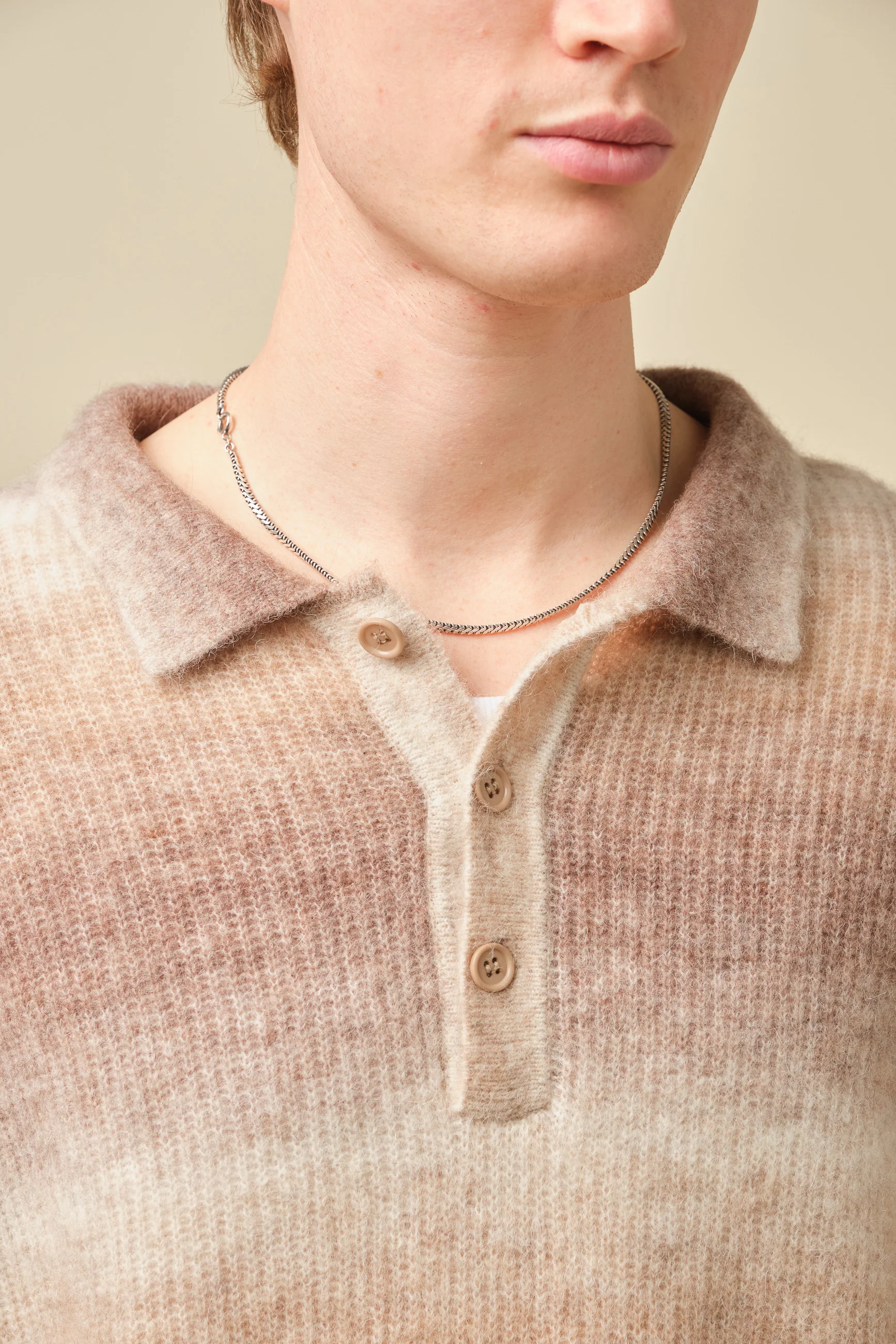 TOFFEE GRADIENT ALPACA KNIT LONGSLEEVE POLO - Image 3