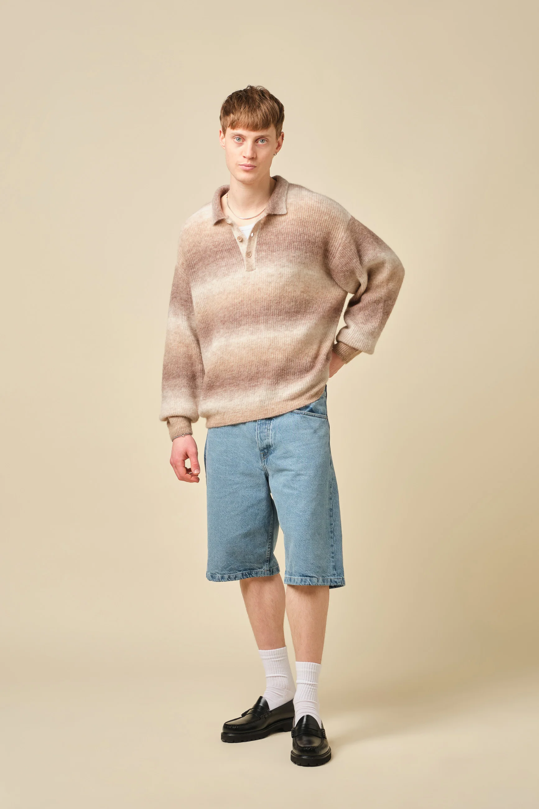 TOFFEE GRADIENT ALPACA KNIT LONGSLEEVE POLO - Image 6