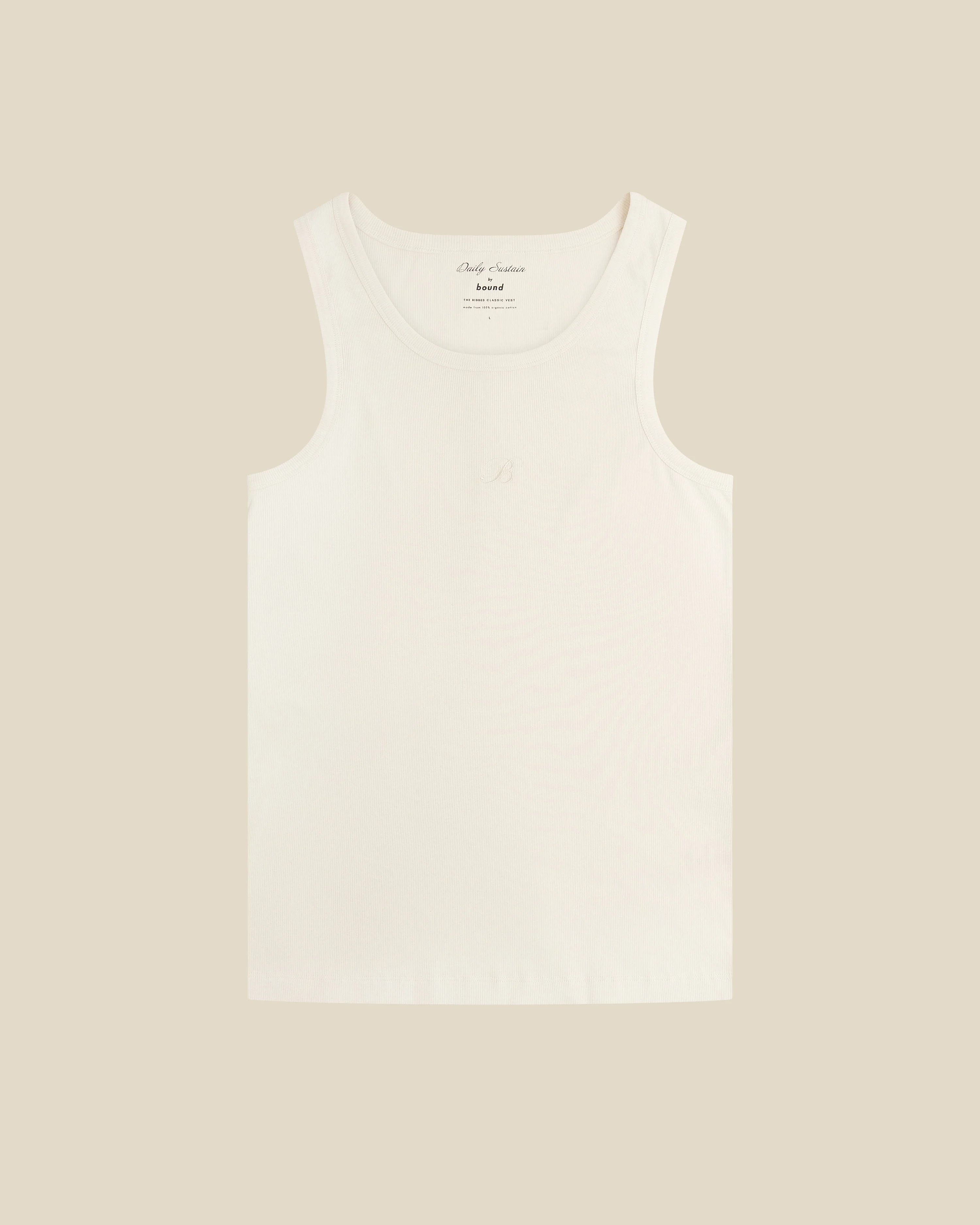 TONAL EMBROIDERY SCRIPT RIBBED VEST - ECRU