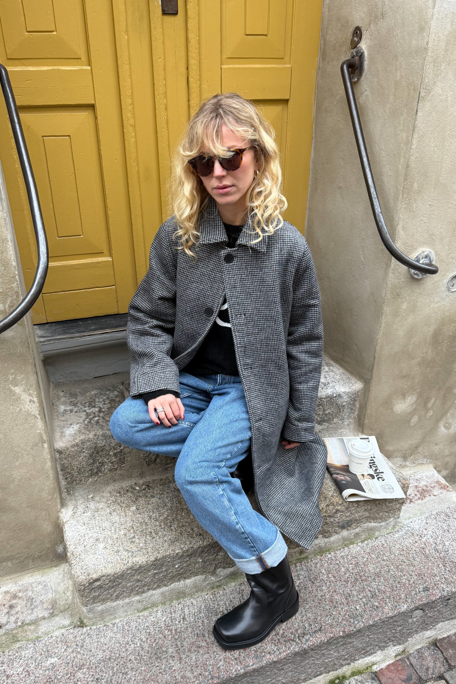 TRIBECA DOGTOOTH WOOL COAT - CHARC BLACK - Image 12