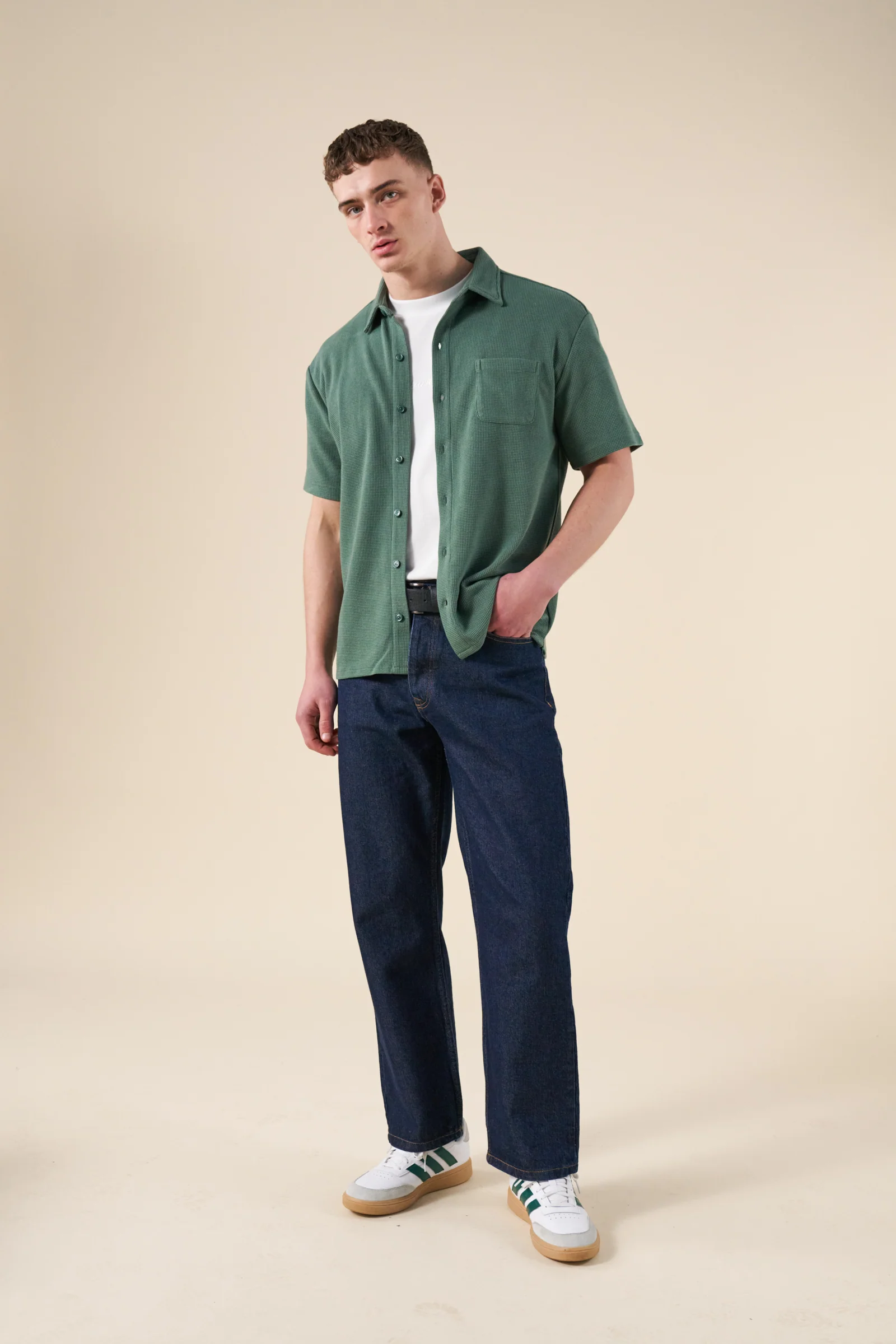 WAFFLE WOVEN POLO - HUNTER GREEN - Image 3
