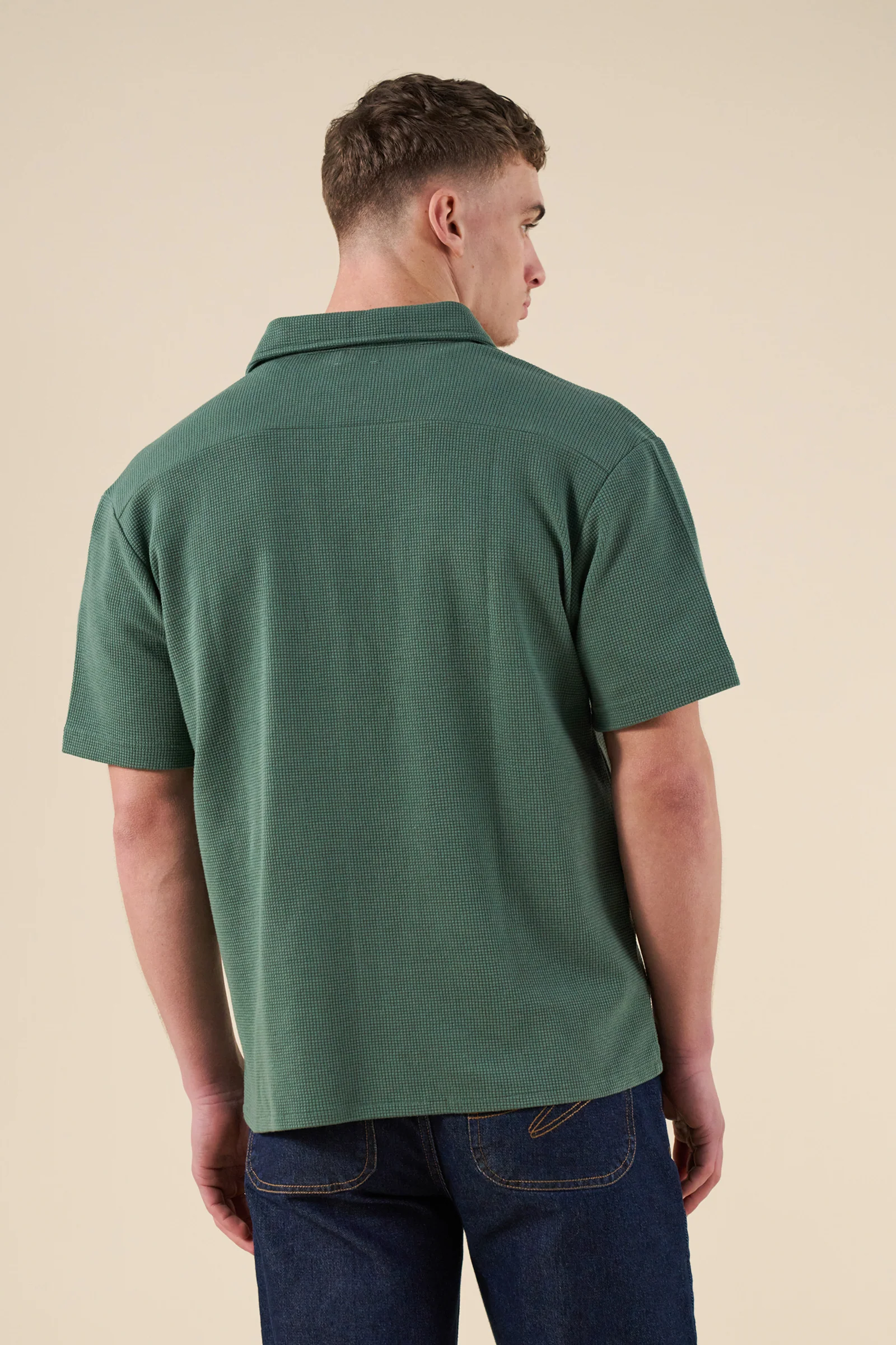 WAFFLE WOVEN POLO - HUNTER GREEN - Image 4