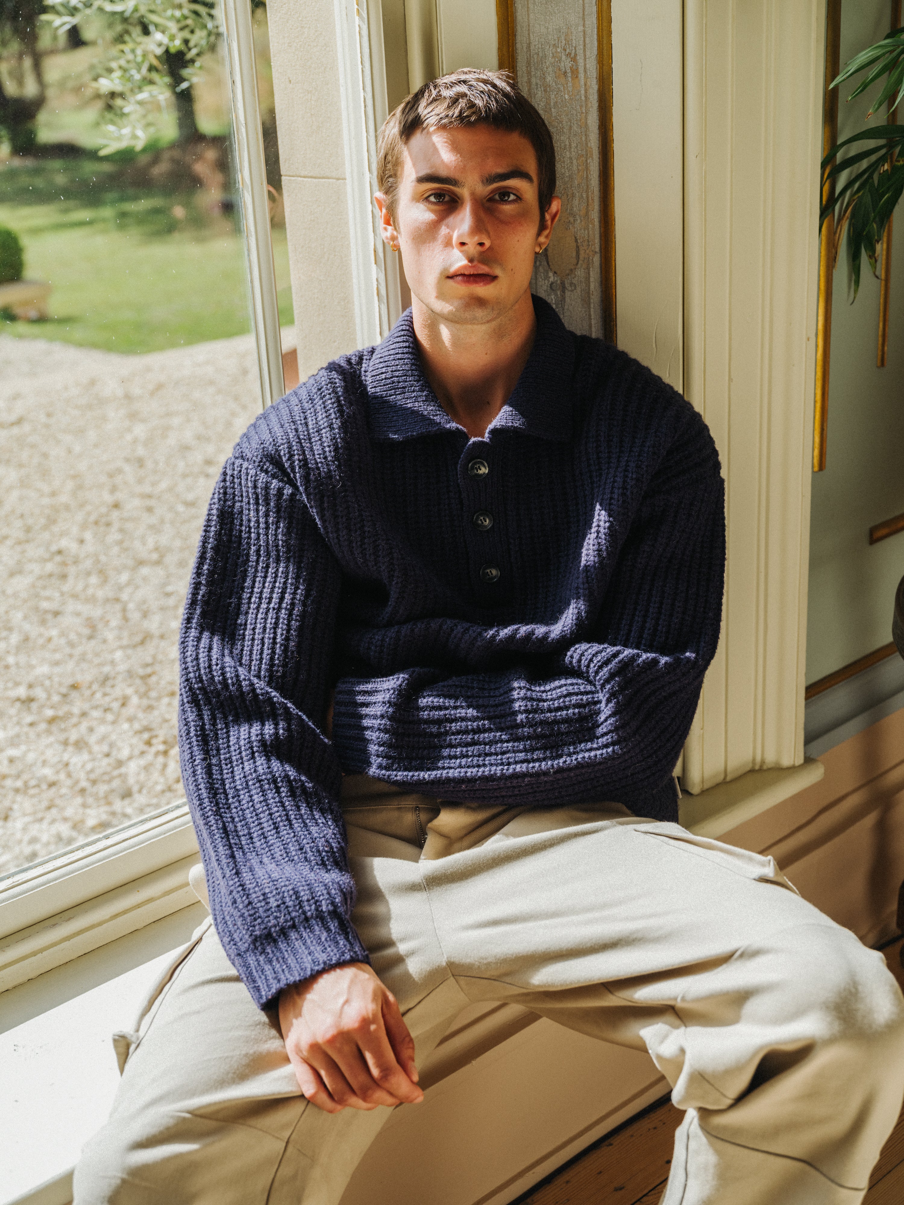 WOOL BUTTON POLO - OCEAN NAVY - Image 2