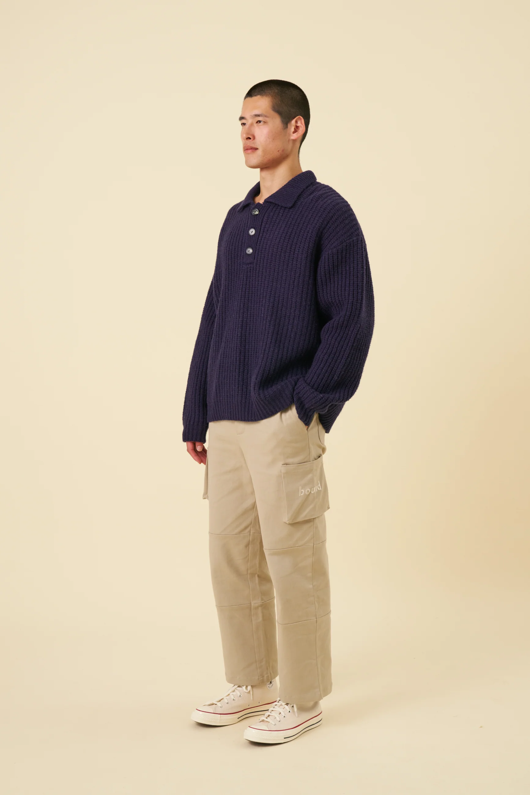 WOOL BUTTON POLO - OCEAN NAVY - Image 3