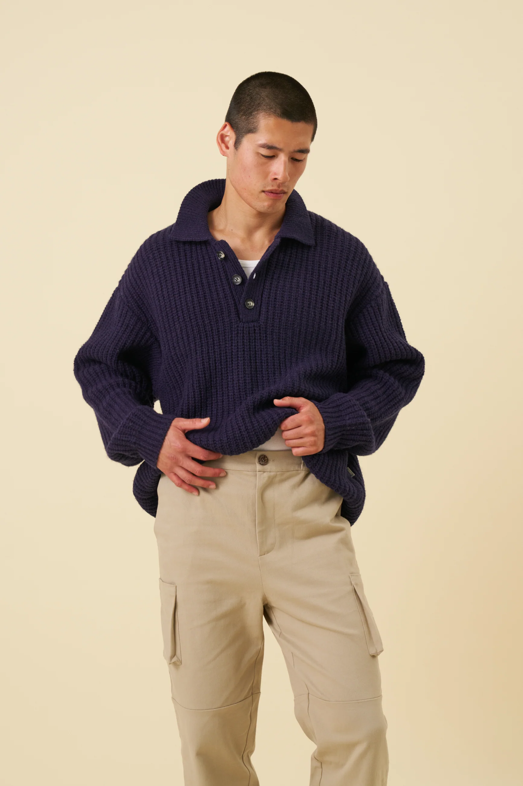 WOOL BUTTON POLO - OCEAN NAVY - Image 5