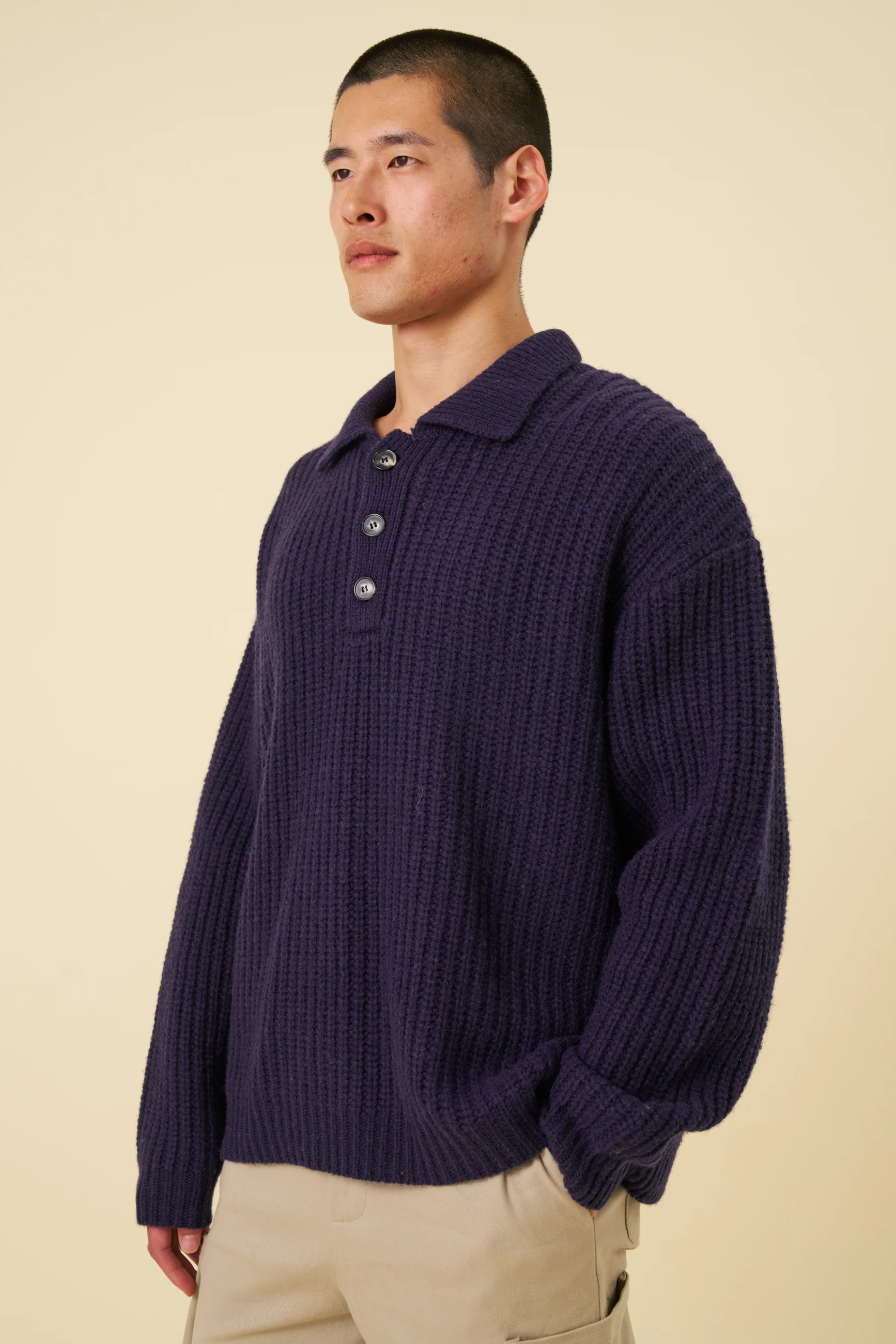 WOOL BUTTON POLO - OCEAN NAVY - Image 6