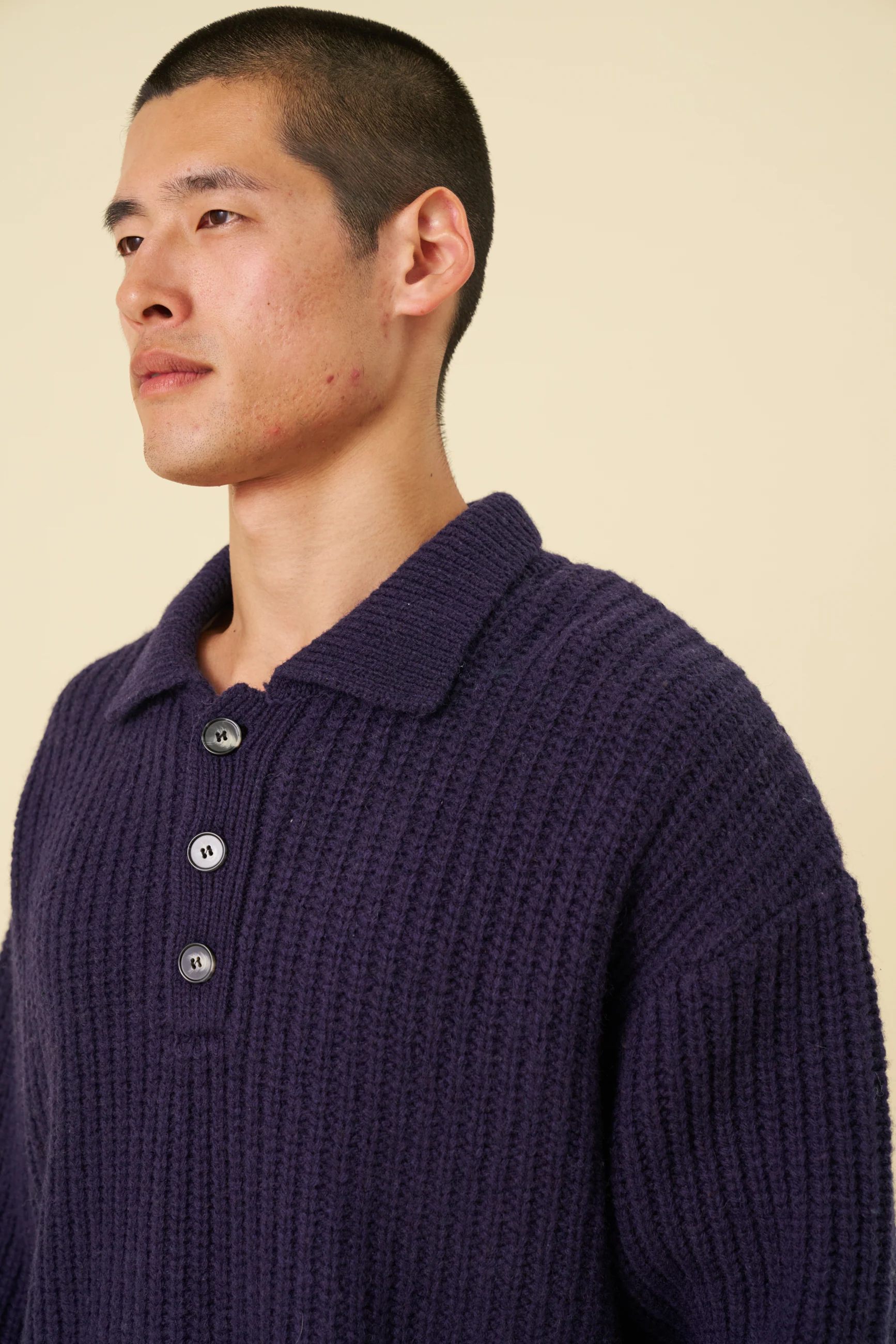 WOOL BUTTON POLO - OCEAN NAVY - Image 7