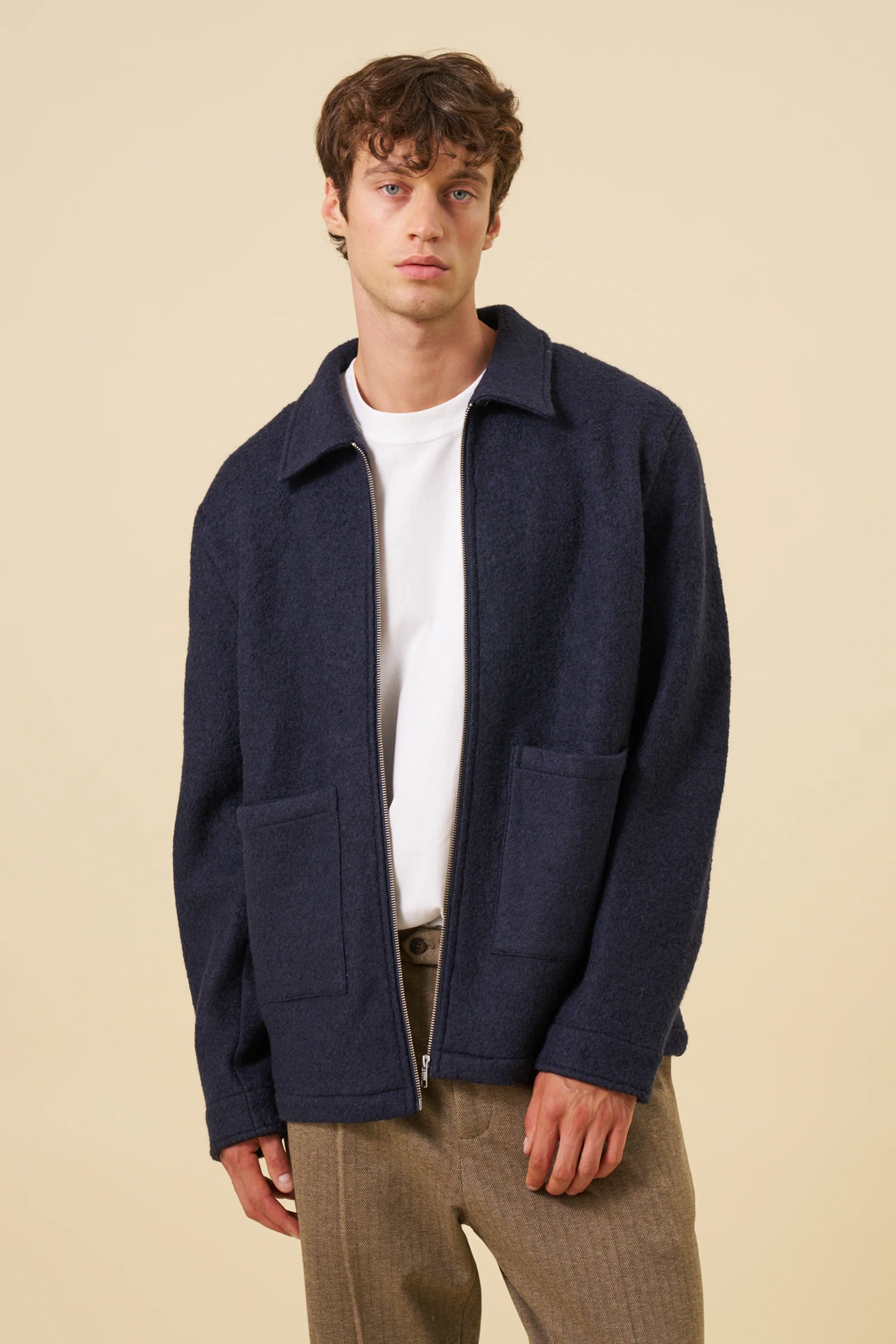 WOOL ZIP OVERSHIRT - NAVY - Image 6